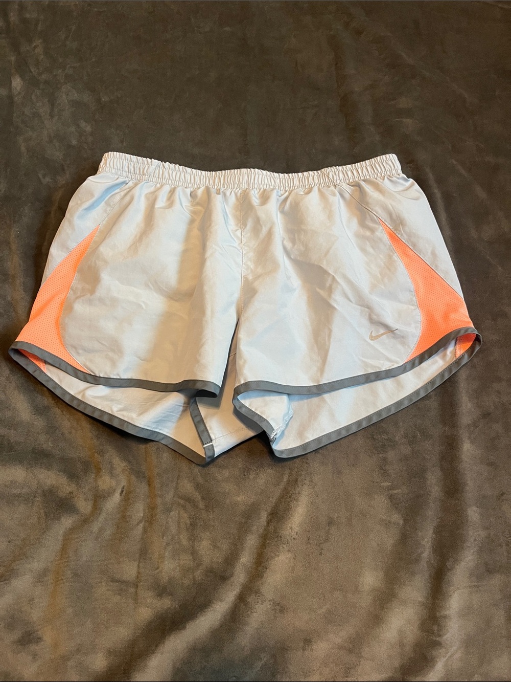 Nike Women's Light Gray/Blue Athletic Shorts with Coral Panels